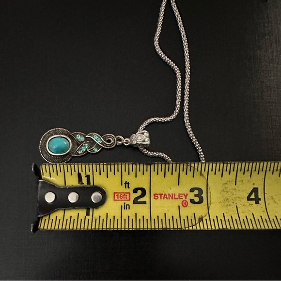 Silver Color Turquoise Blue Rhinestone Necklace & Earrings Set - Picture 7 of 8